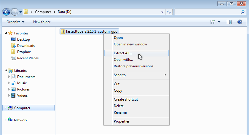 Распаковка архива FastestTube перед установкой