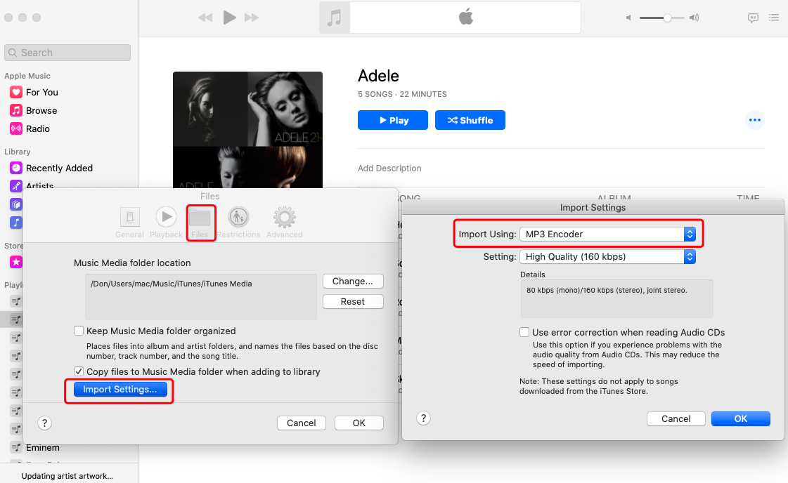 Настройки импорта MP3 в iTunes