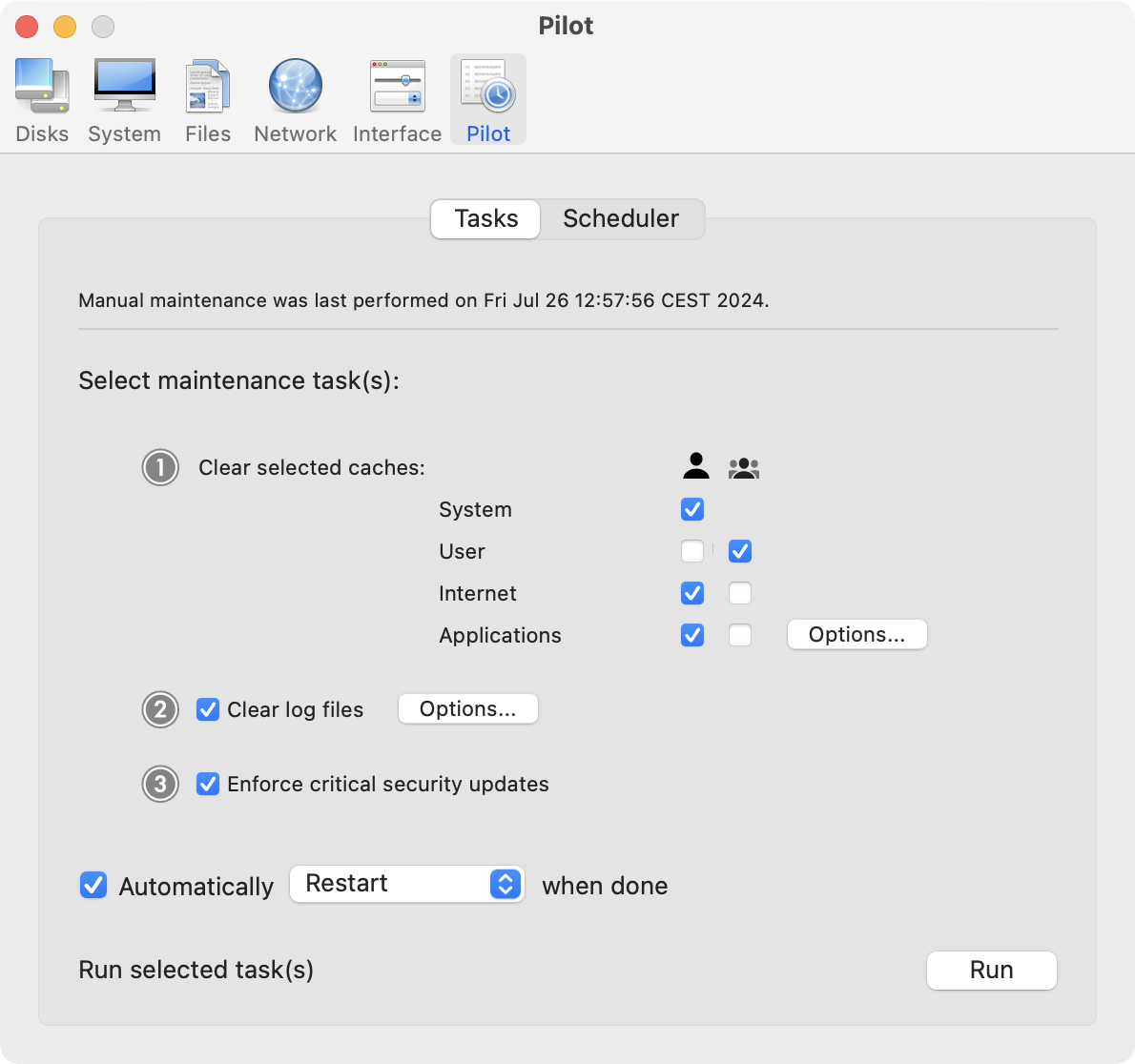 Cocktail: окно программы с разделами и режимом Pilot