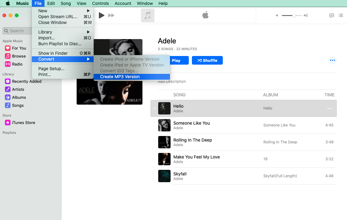 Создание MP3-версии файла в iTunes