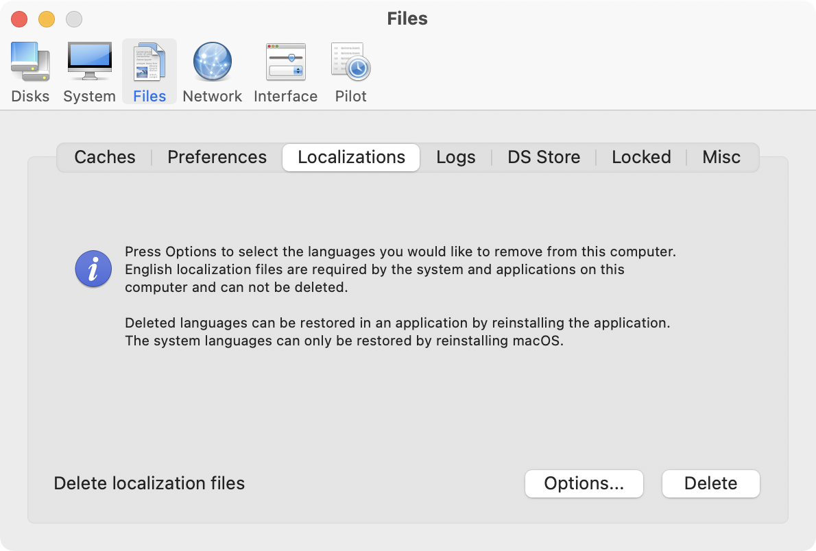 Cocktail: вкладка Localizations в разделе Files