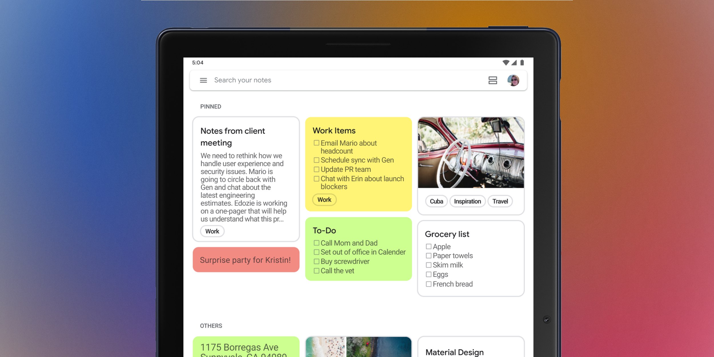Скриншот интерфейса Google Keep