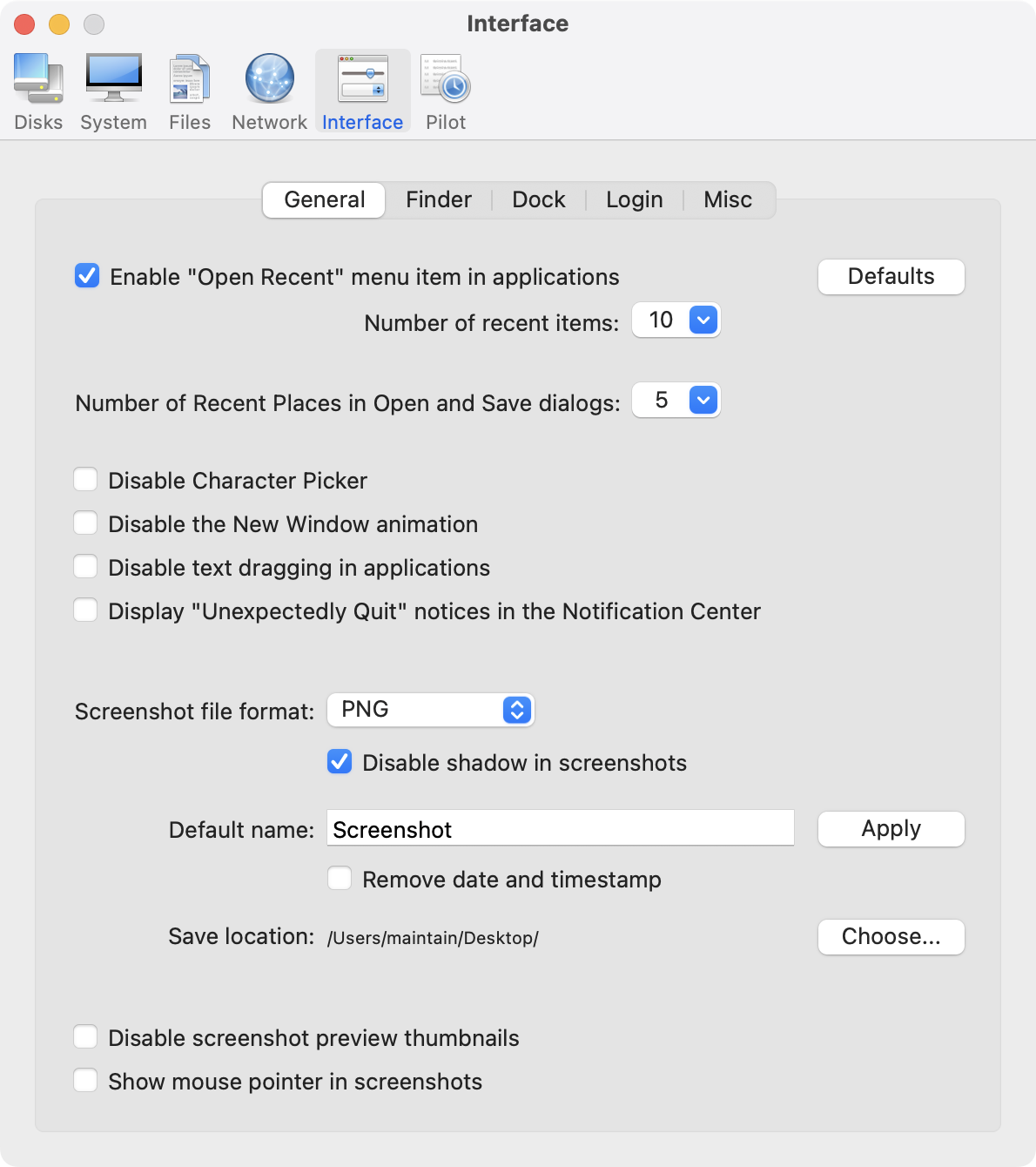 Cocktail: раздел Interface, вкладка General