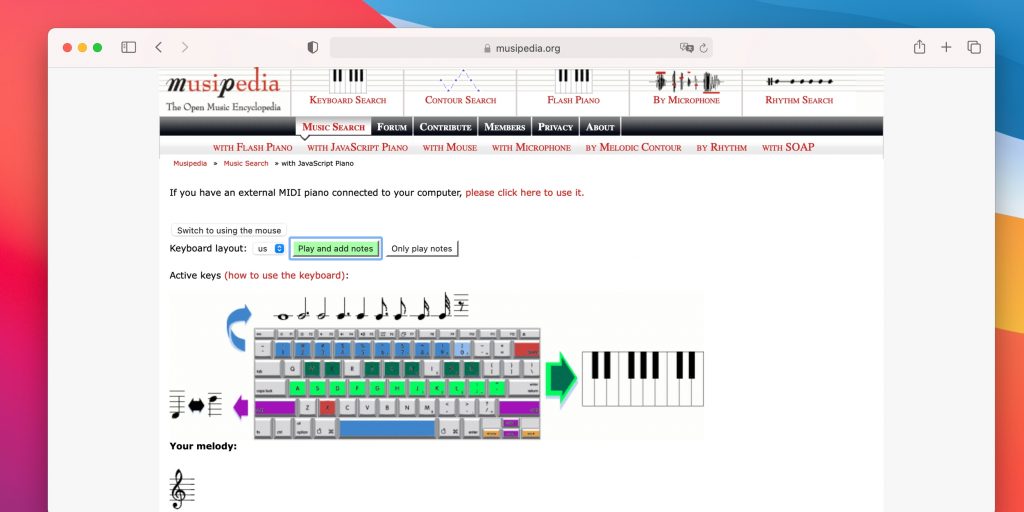 Musipedia для поиска по мелодии