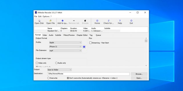 Интерфейс XMedia Recode