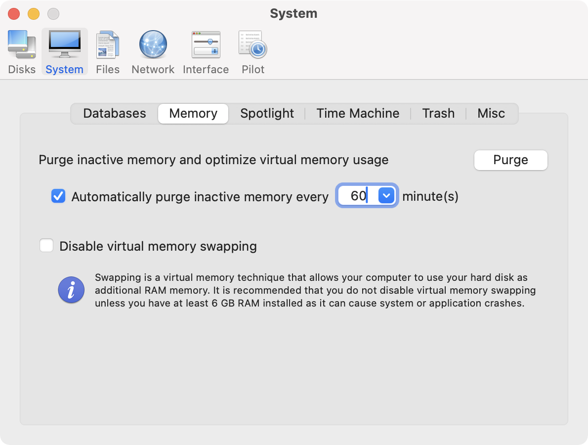 Cocktail: вкладка Memory в разделе System