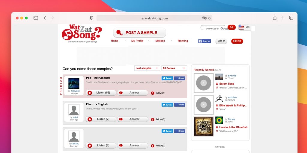 WatZatSong для поиска через сообщество