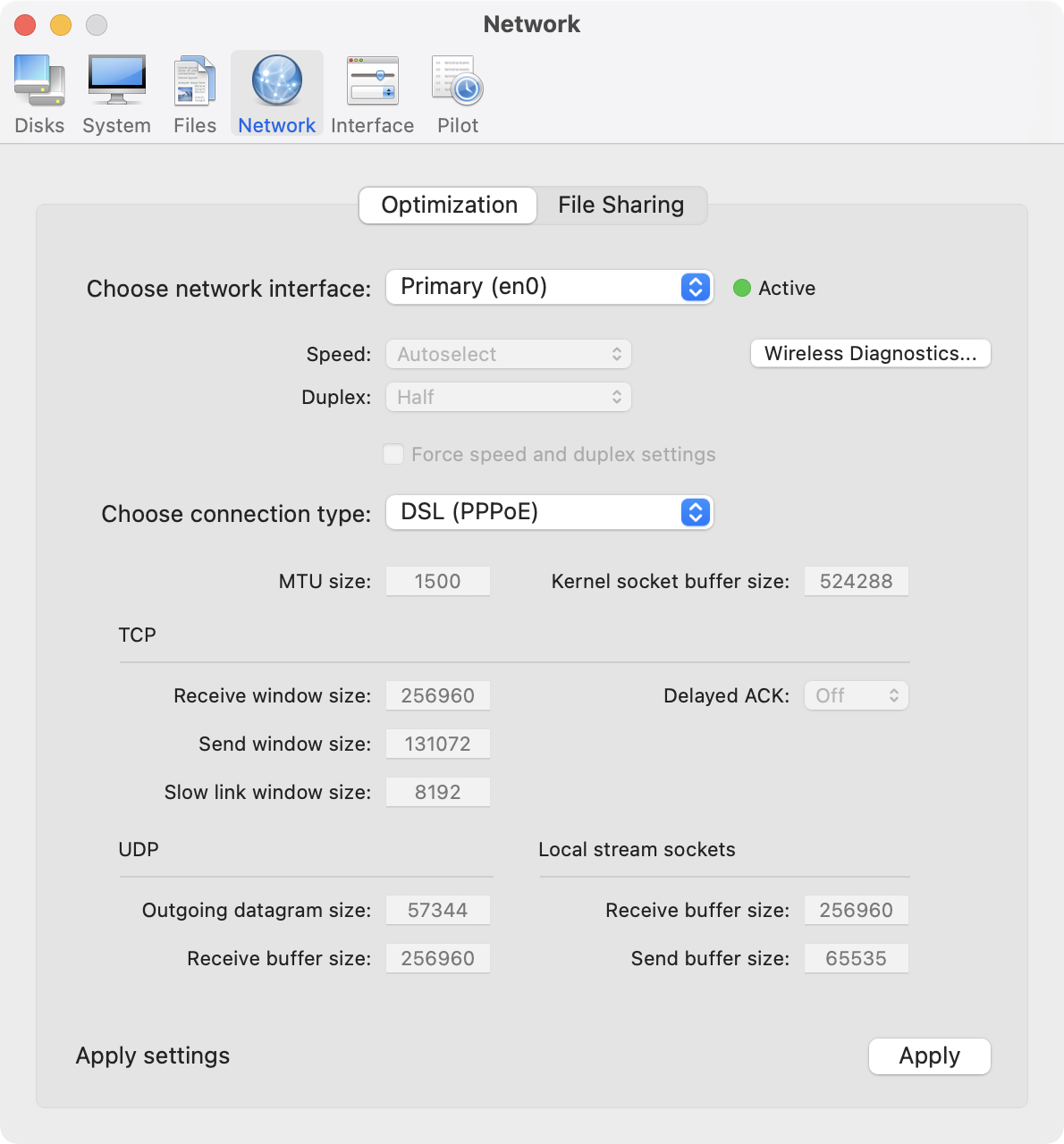 Cocktail: раздел Network, вкладка Optimization