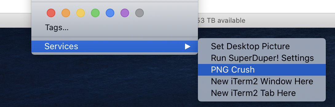 Пункт PNG Crush в меню Services на macOS