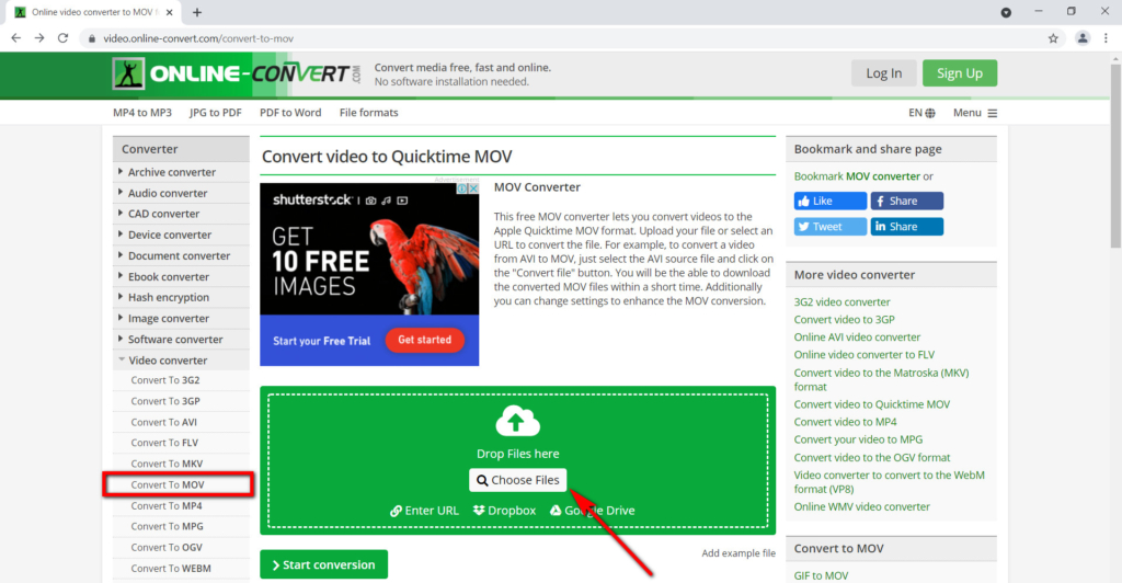 Конвертация MP4 в MOV через Online-Convert