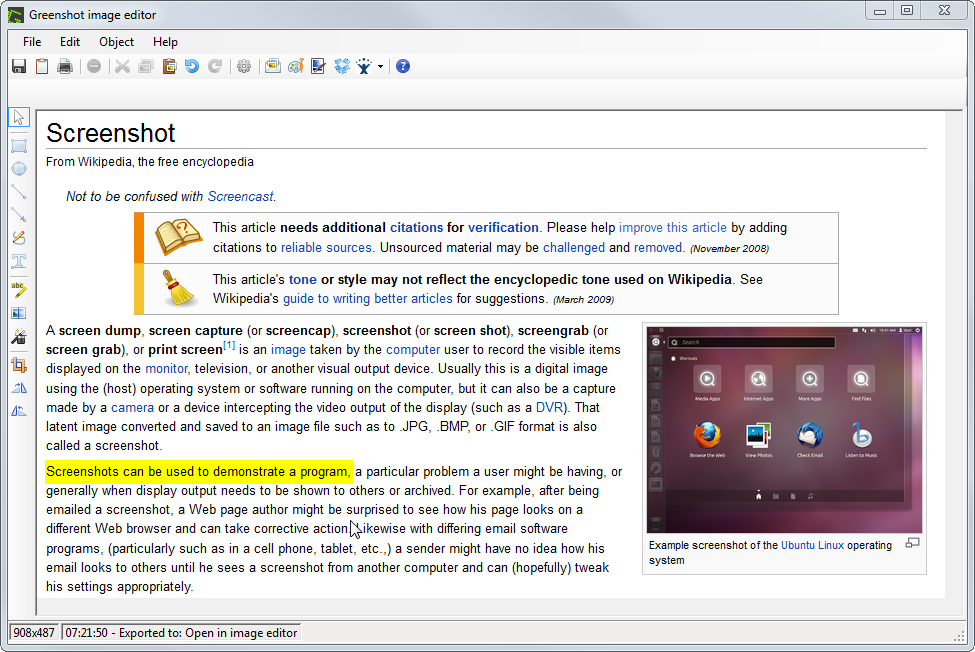 Подсветка текста и области в Greenshot Image Editor