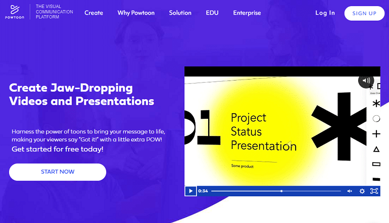 Интерфейс Powtoon с презентационным роликом