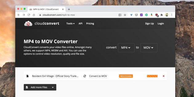 Интерфейс CloudConvert