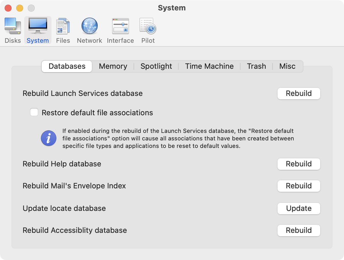 Cocktail: раздел System, вкладка Databases