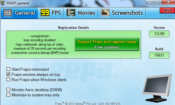 Fraps — интерфейс видеозахвата