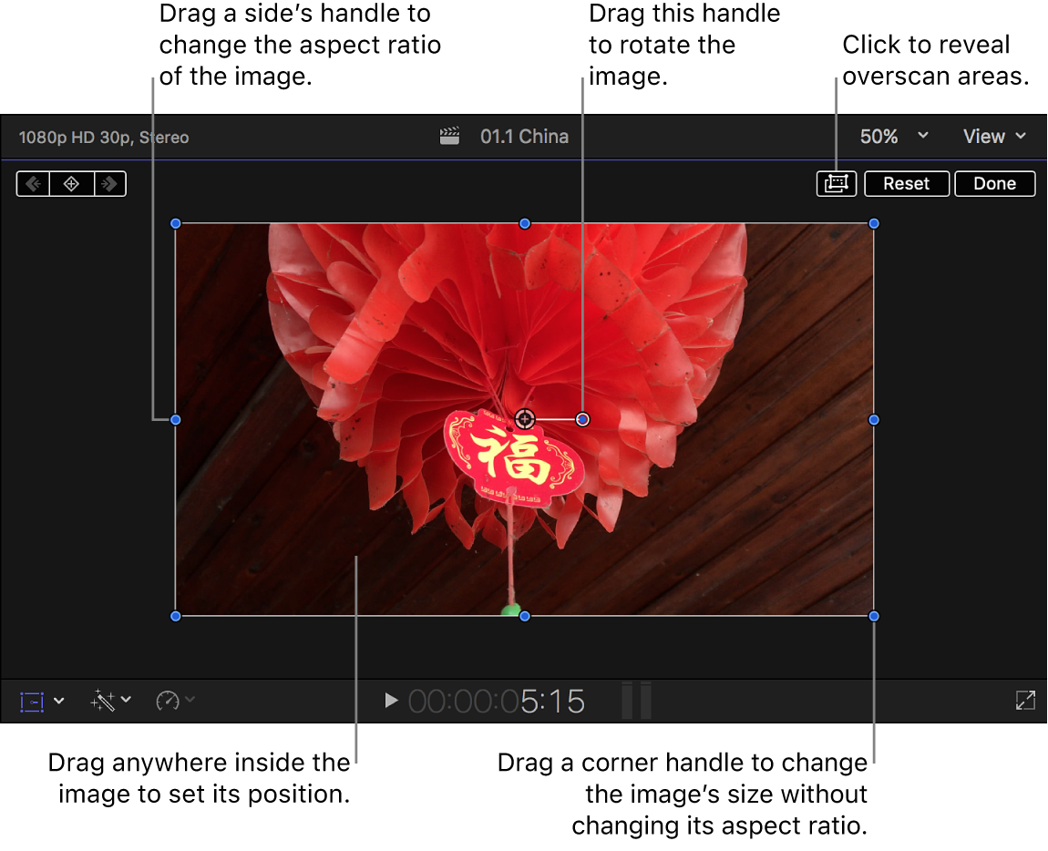 Final Cut Pro X — трансформация и вращение