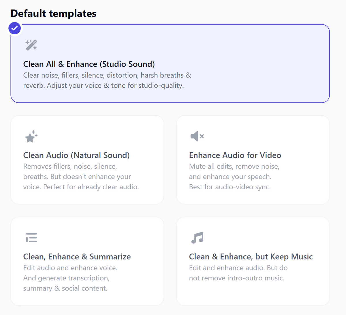 Интерфейс Cleanvoice AI