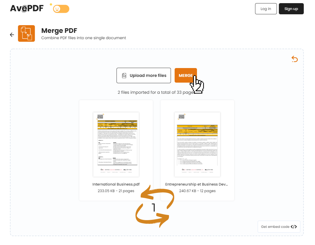 Экран упорядочивания файлов перед объединением в AvePDF