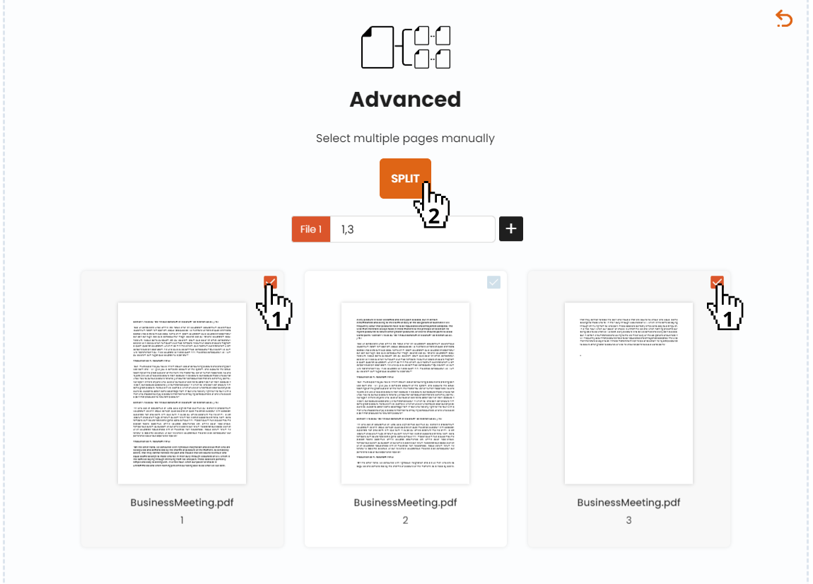 Ручное выделение страниц в режиме Advanced для Split PDF