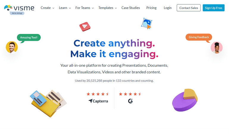 Страница Visme с инструментами для презентаций и визуального контента