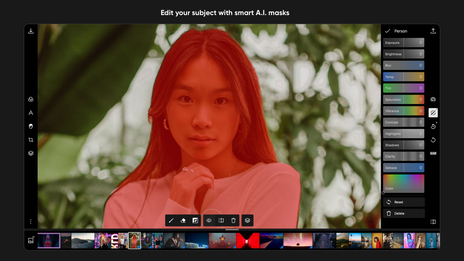 Выборочная AI-маска Person в Polarr Pro Photo Editor