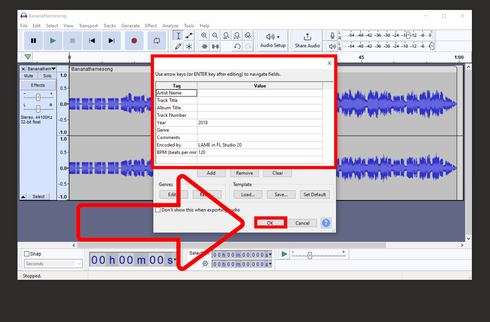 Audacity: выбор формата экспорта