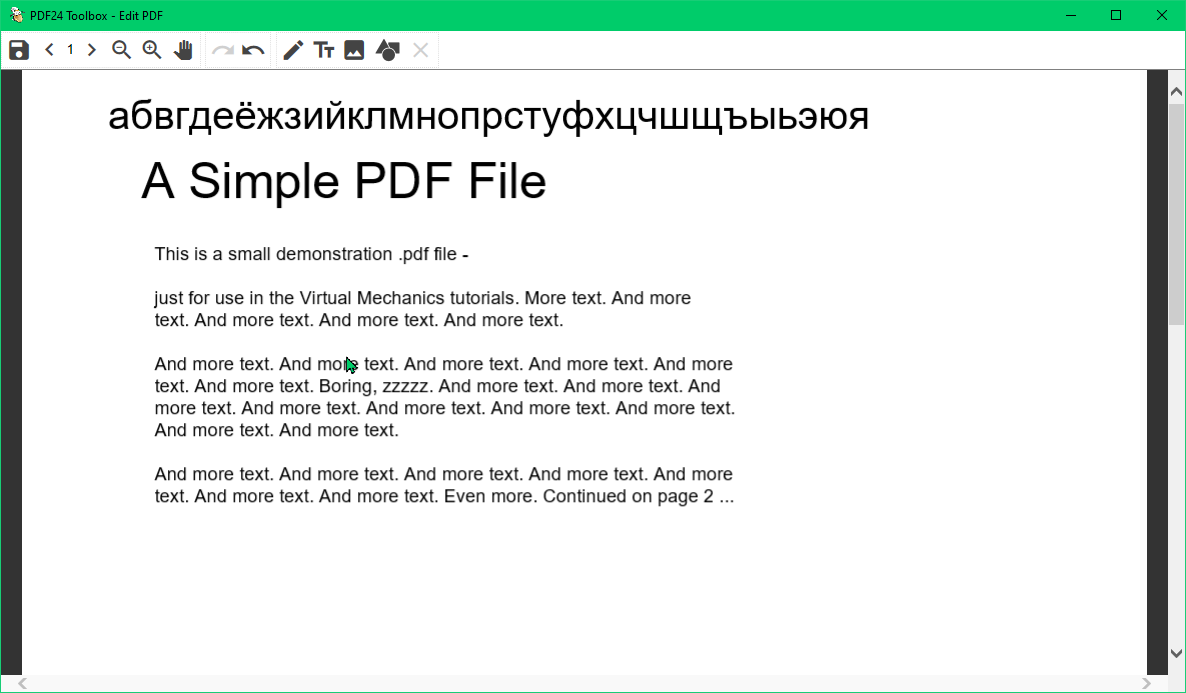 Режим Edit PDF в PDF24 Toolbox