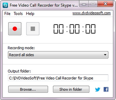 Главное окно Free Video Call Recorder for Skype