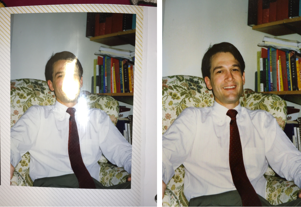 Пример работы PhotoScan: слева фото с бликом, справа без блика