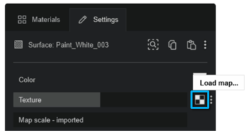 Кнопка Load Map и окно настройки карты материала в Lumion