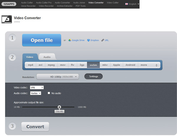 Интерфейс 123apps Video Converter