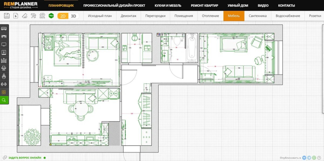 Интерфейс Remplanner с техническим планом квартиры