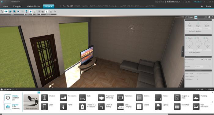 Раздел Objects в Roomeon с каталогом мебели и декора
