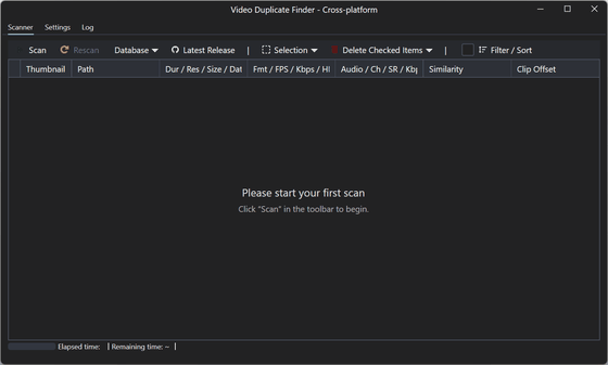 Стартовый экран Video Duplicate Finder перед первым сканированием