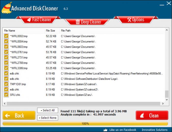Список файлов после сканирования в Deep Cleaner