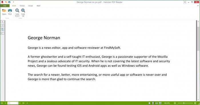 Просмотр открытого документа в Hamster PDF Reader
