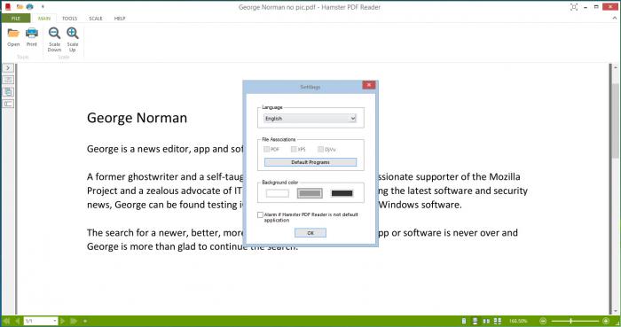 Окно настроек Hamster PDF Reader
