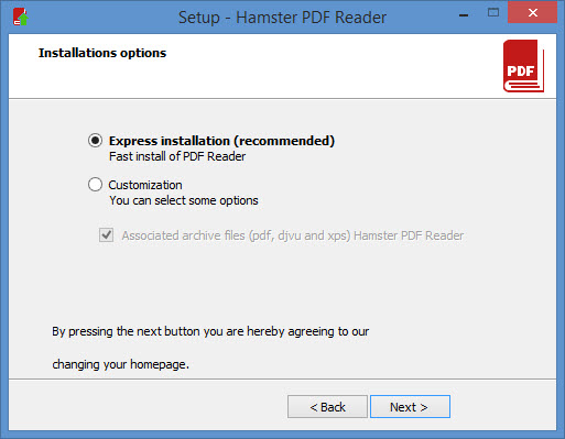 Окно установки Hamster PDF Reader