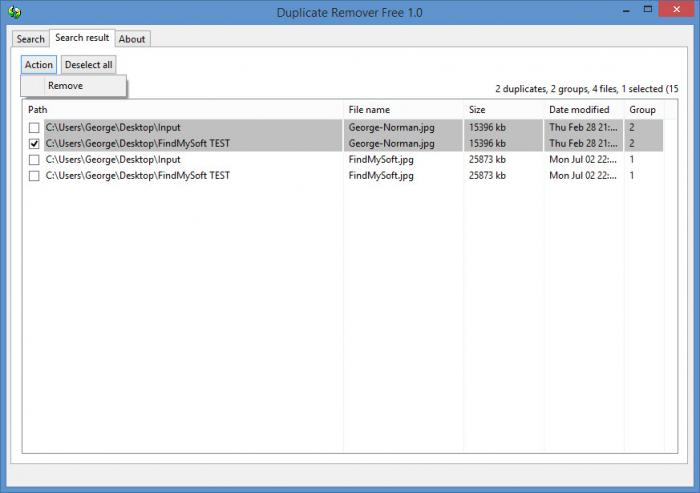 Удаление отмеченных копий через Action → Remove