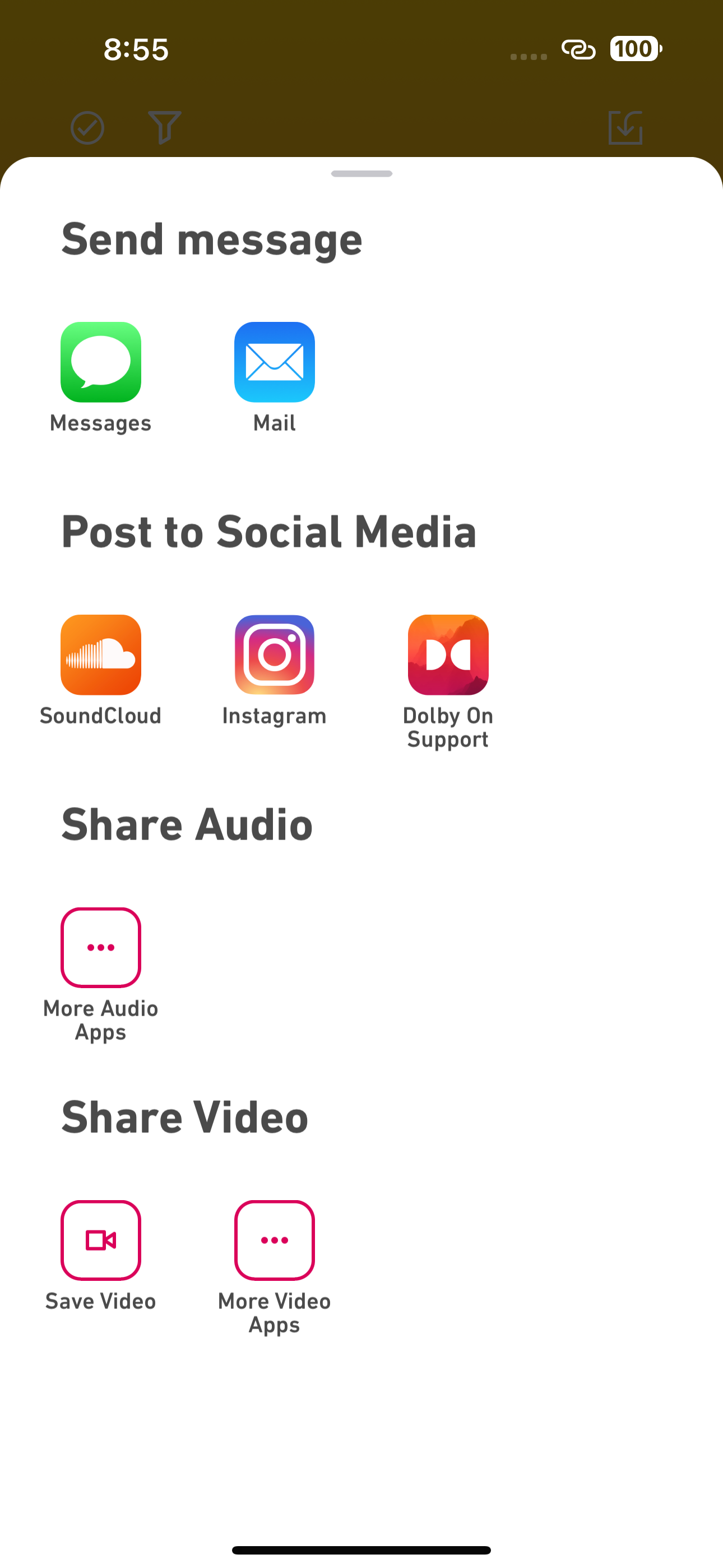 Экспорт и Share Sheet в Dolby On