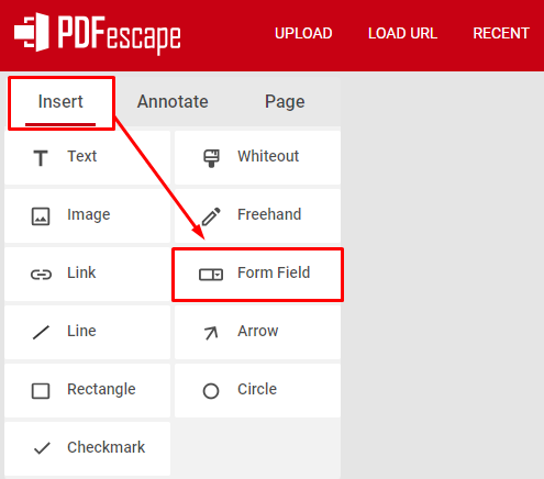 PDFescape Online: выбор Form Field