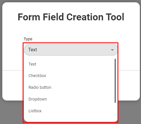PDFescape Online: окно Form Field Creation Tool