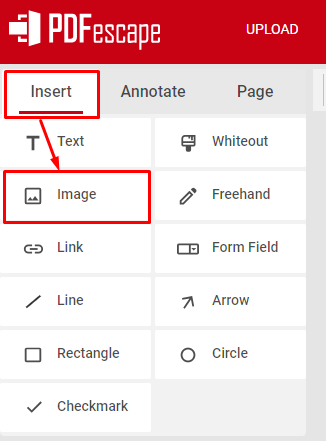 PDFescape Online: выбор инструмента Image