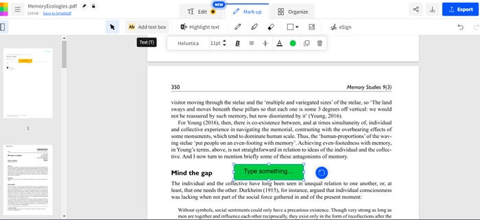 Добавление текста в Smallpdf