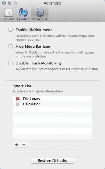 Настройки AppDelete: вкладка Advanced