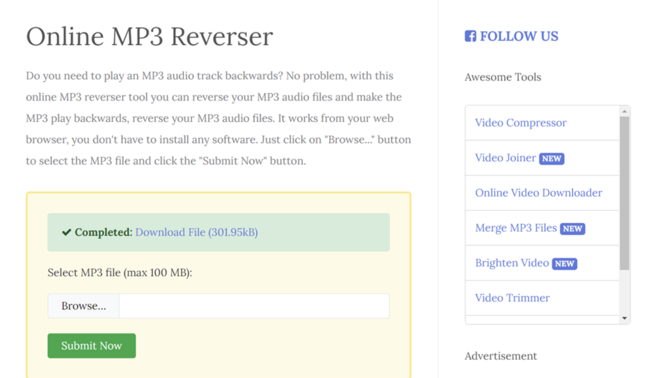 FileConverto Online MP3 Reverser