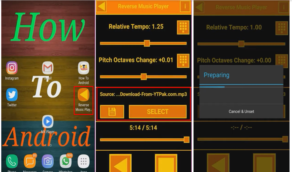 Reverse Music Player на Android