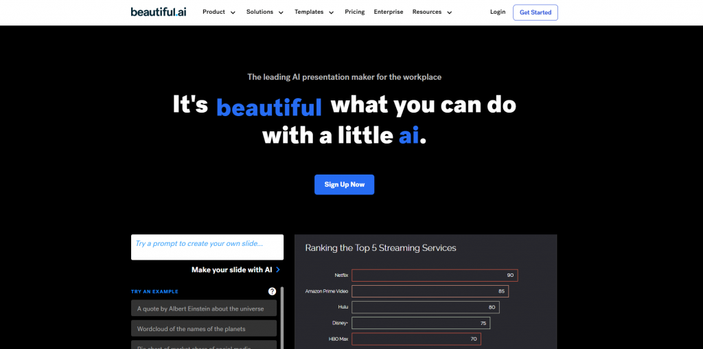 Интерфейс Beautiful.ai с автоматической вёрсткой слайда
