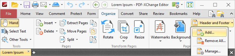 PDF-XChange Editor: добавление колонтитула