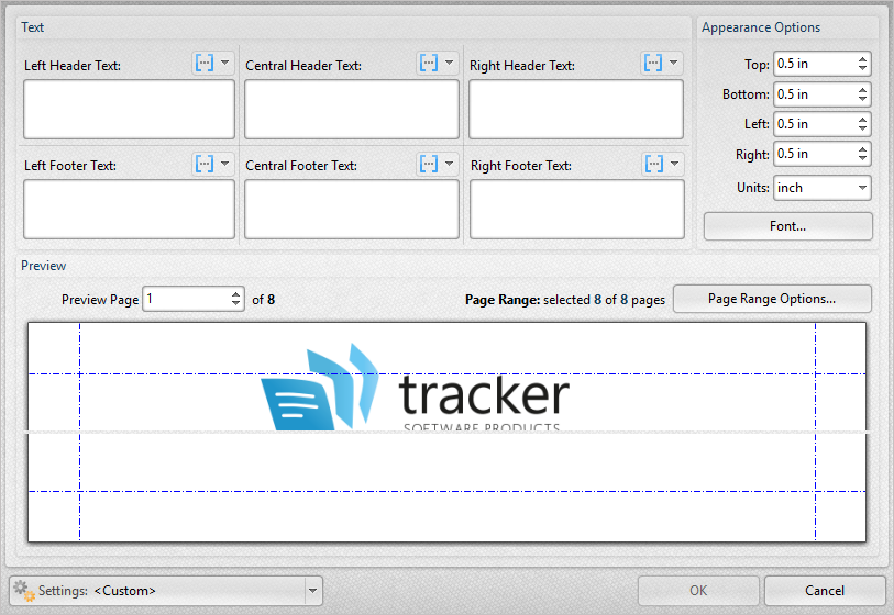 PDF-XChange Editor: окно Header and Footer